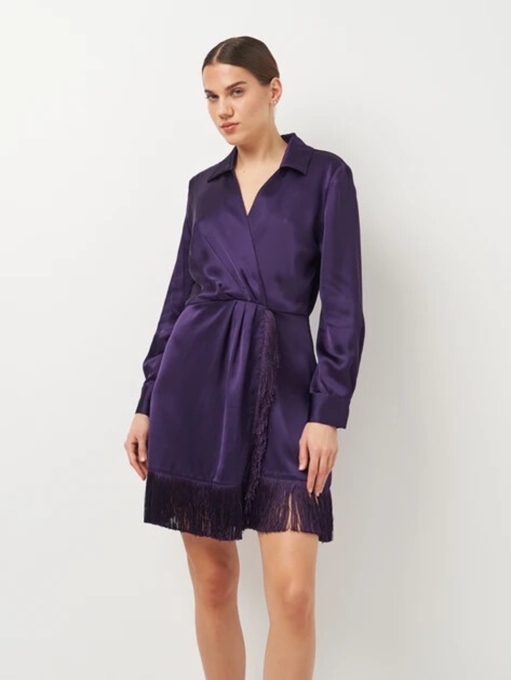 Zara | Women’s Satin Mini Fringe Dress Wrap- S